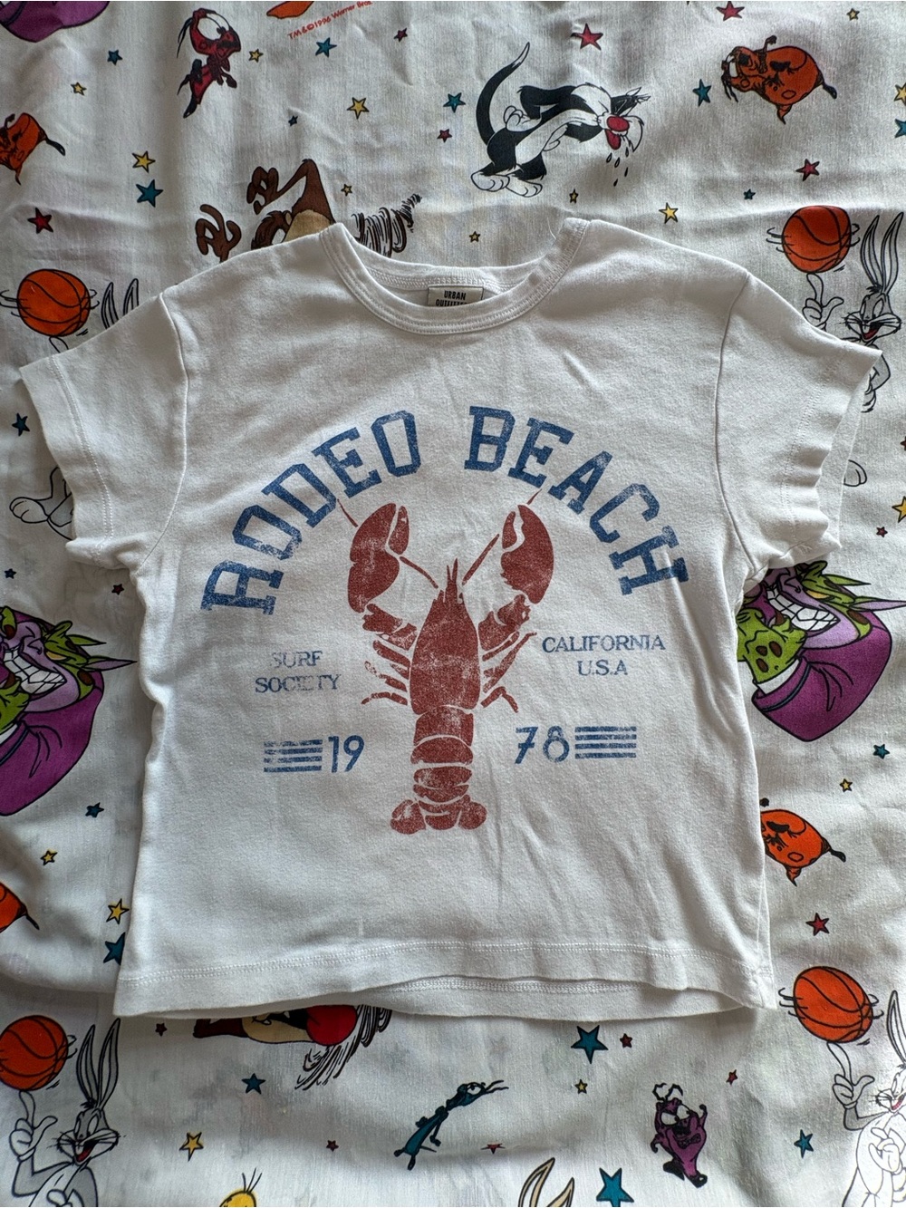 Urban Outfitters White Kids Tee with Red Lobster & Blue Rodeo Beach Graphic